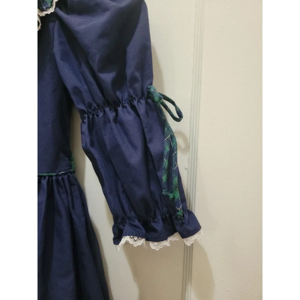 Vintage Mini World Provo Utah Girls 5 Navy Blue Lace Cottagecore Prairie Dress